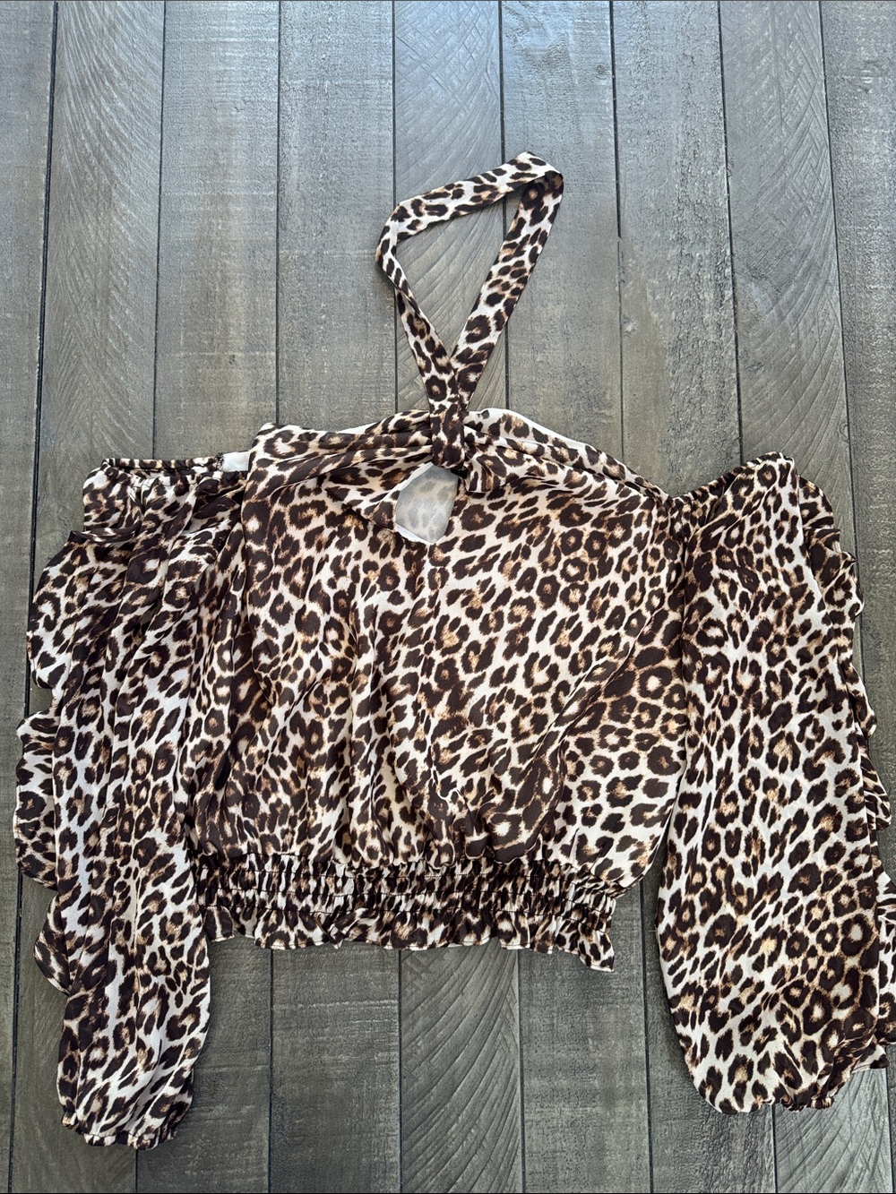 Guess Leopard-Print Off-Shoulder Halter Crop Top